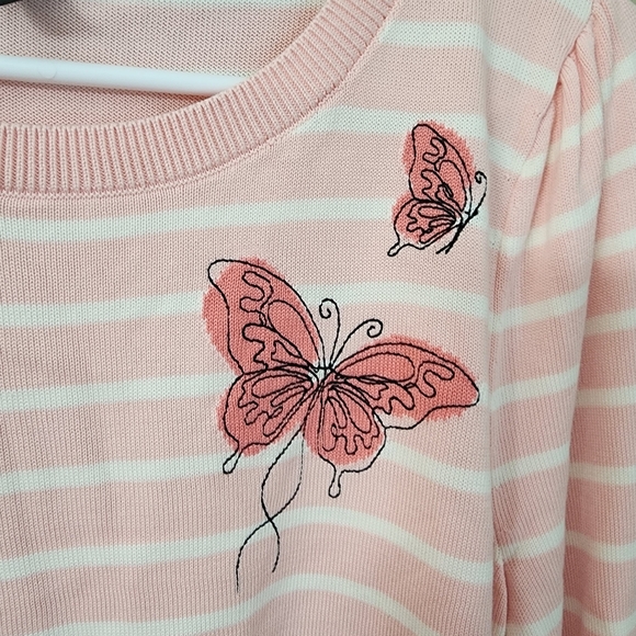 Talbots size Lp sweater pink/white sweater butterfly Lightweight pullover - Picture 3 of 6